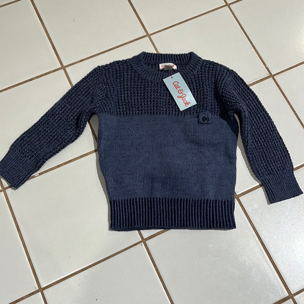 Navy knit pullover sweater for toddler